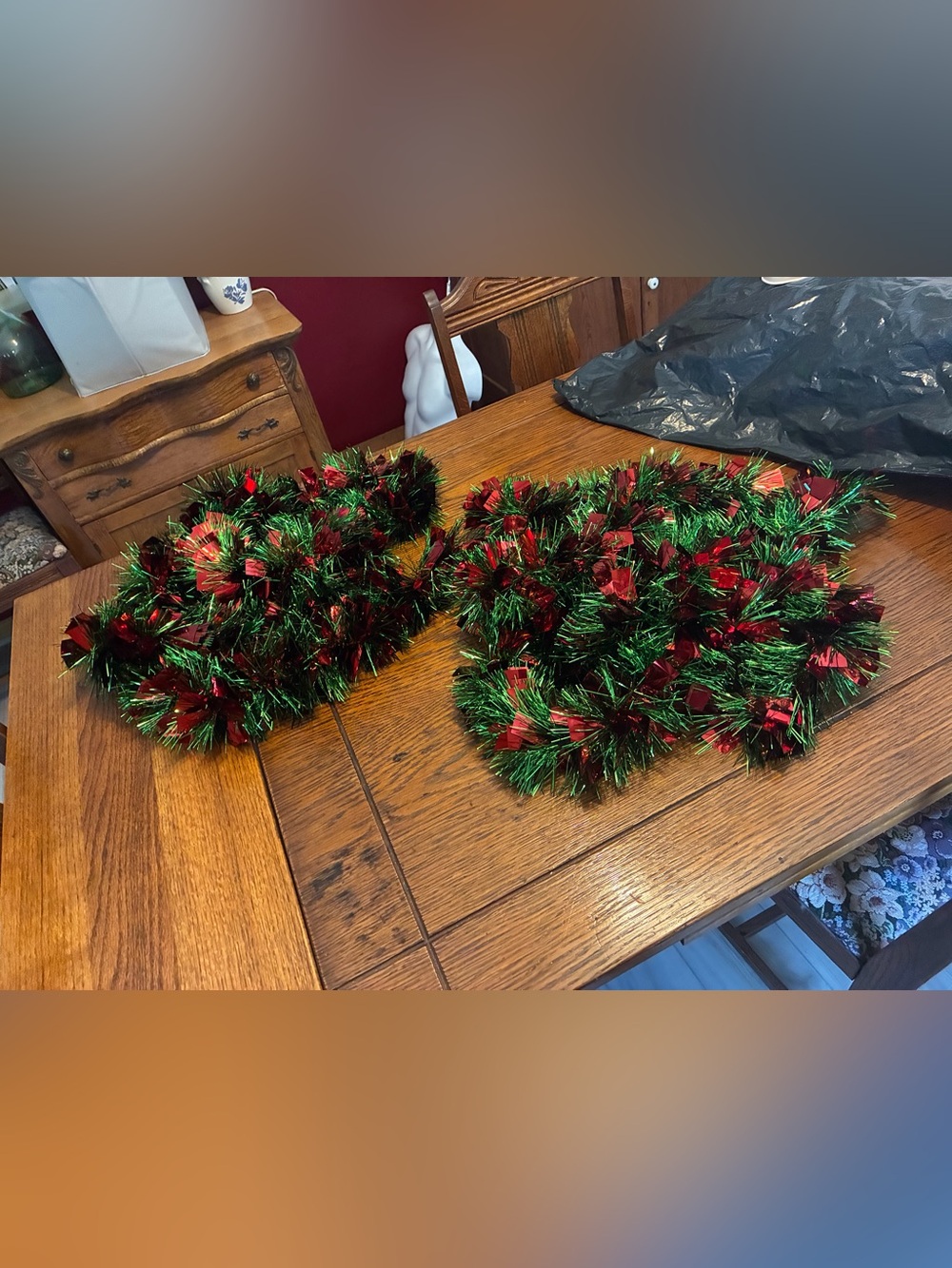 Holiday Tinsel Garland - Red & Green Festive Decor